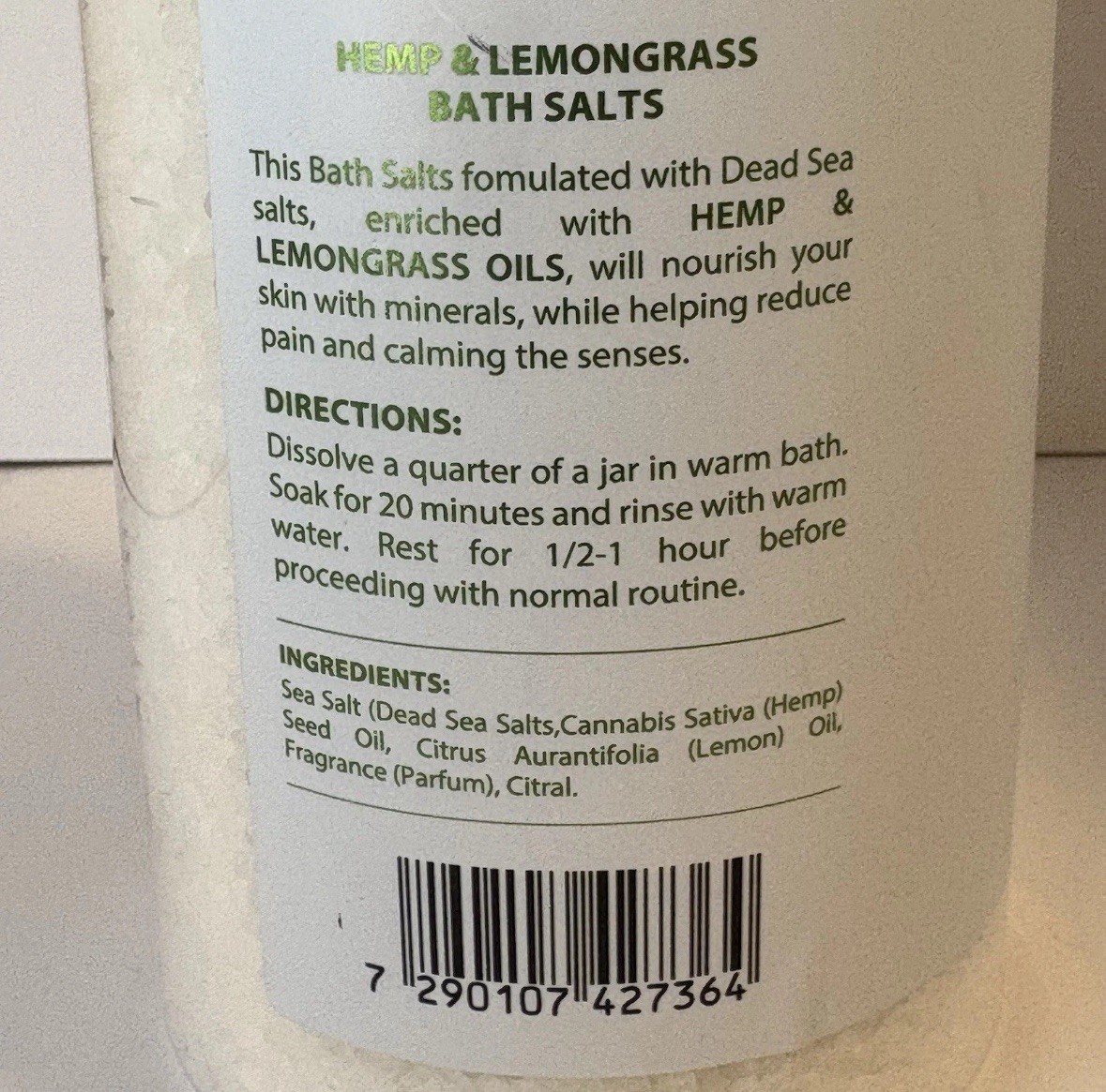 2 Pack Natural Therapy Hemp Lavender Dead Sea Bath Salts 37oz Each New Spa