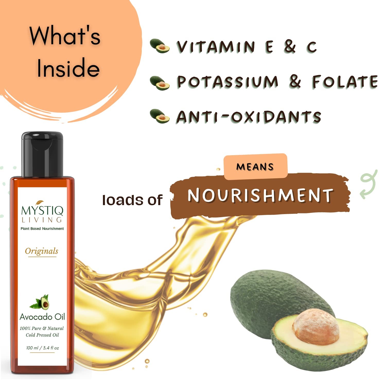 Mystiq Living Avocado Oil For Skin And Hair 100ml