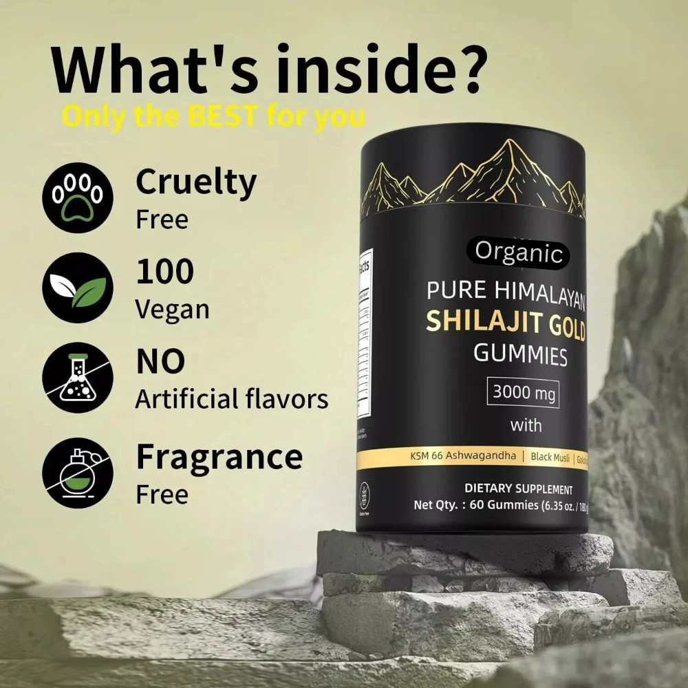 Pure Himalayan Shilajit Gold Gummies with Ashwagandha, and Gokshura , 60 Gummies