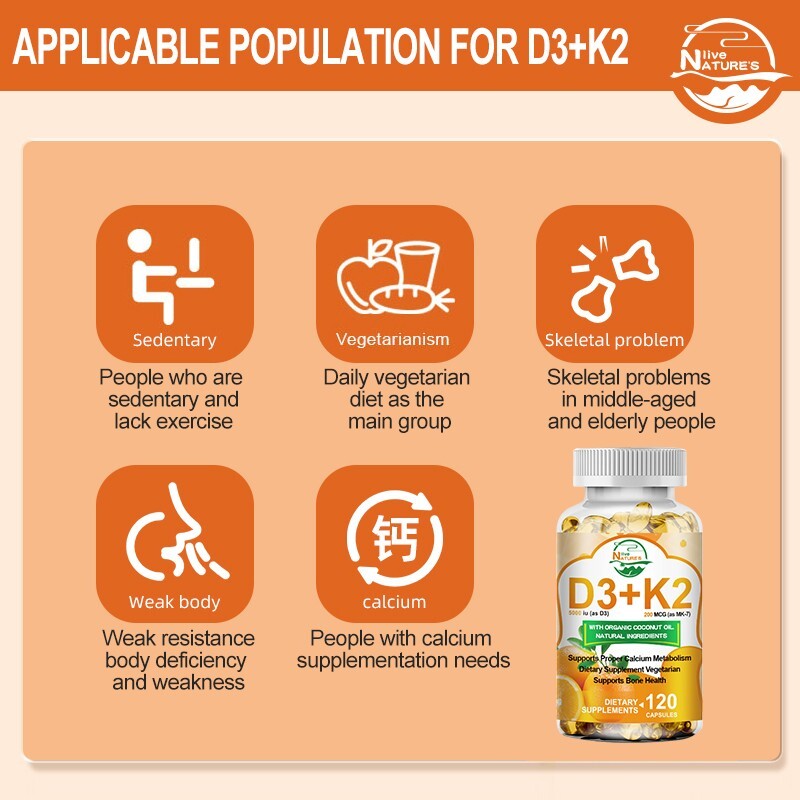 Vitamin D3 5000 IU + K2 200mcg 120 Capsules Extra Strength D3 K2 Supplements