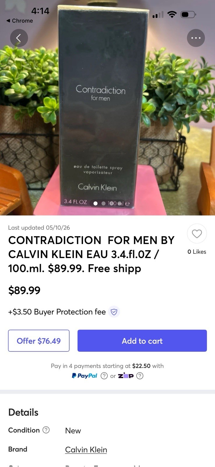 CONTRADICTION CALVIN KLEIN 3.4oz Eau de Toilette Men’ Sealed box. Discontinued