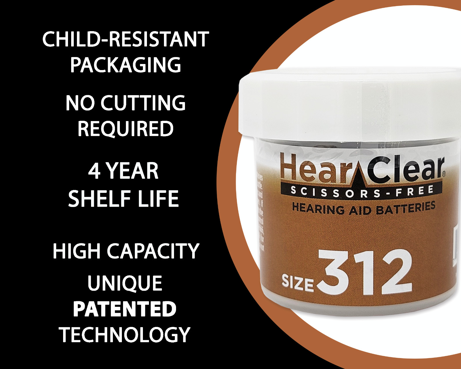 HearClear Size 312 PR41 Zinc Air 1.45V Hearing Aid Batteries (60 Pack)