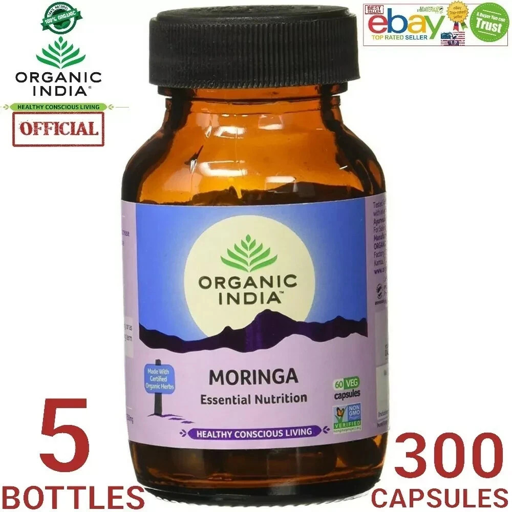 5 X Organic India Moringa 300 Caps Boosts Energy Levels & Strengthen Digestion