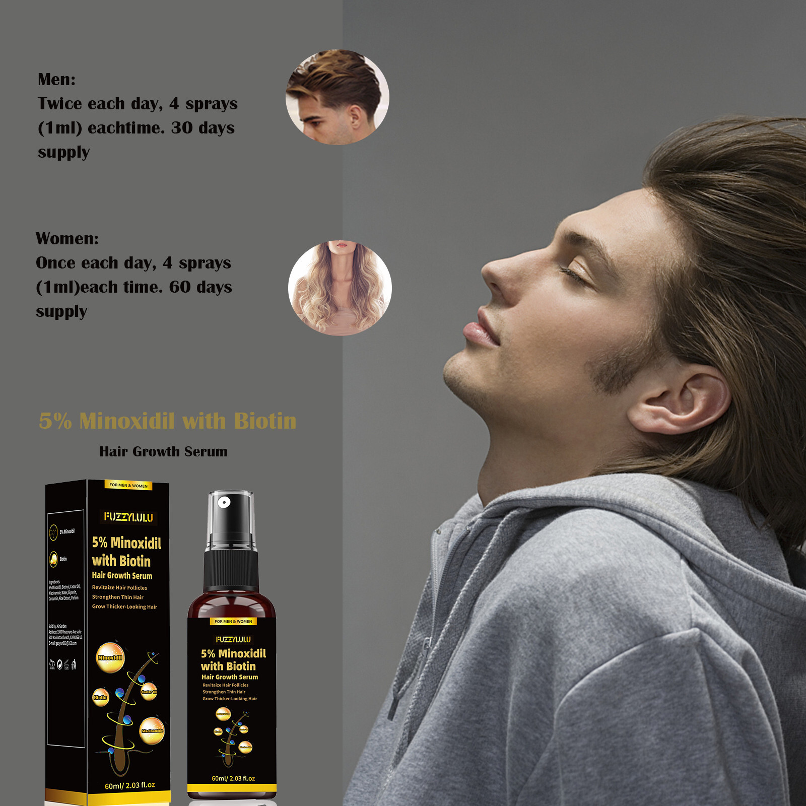 5% Minoxidil Biotin Hair Growth Serum, For Thicker Fuller Healthier Hair 60ml