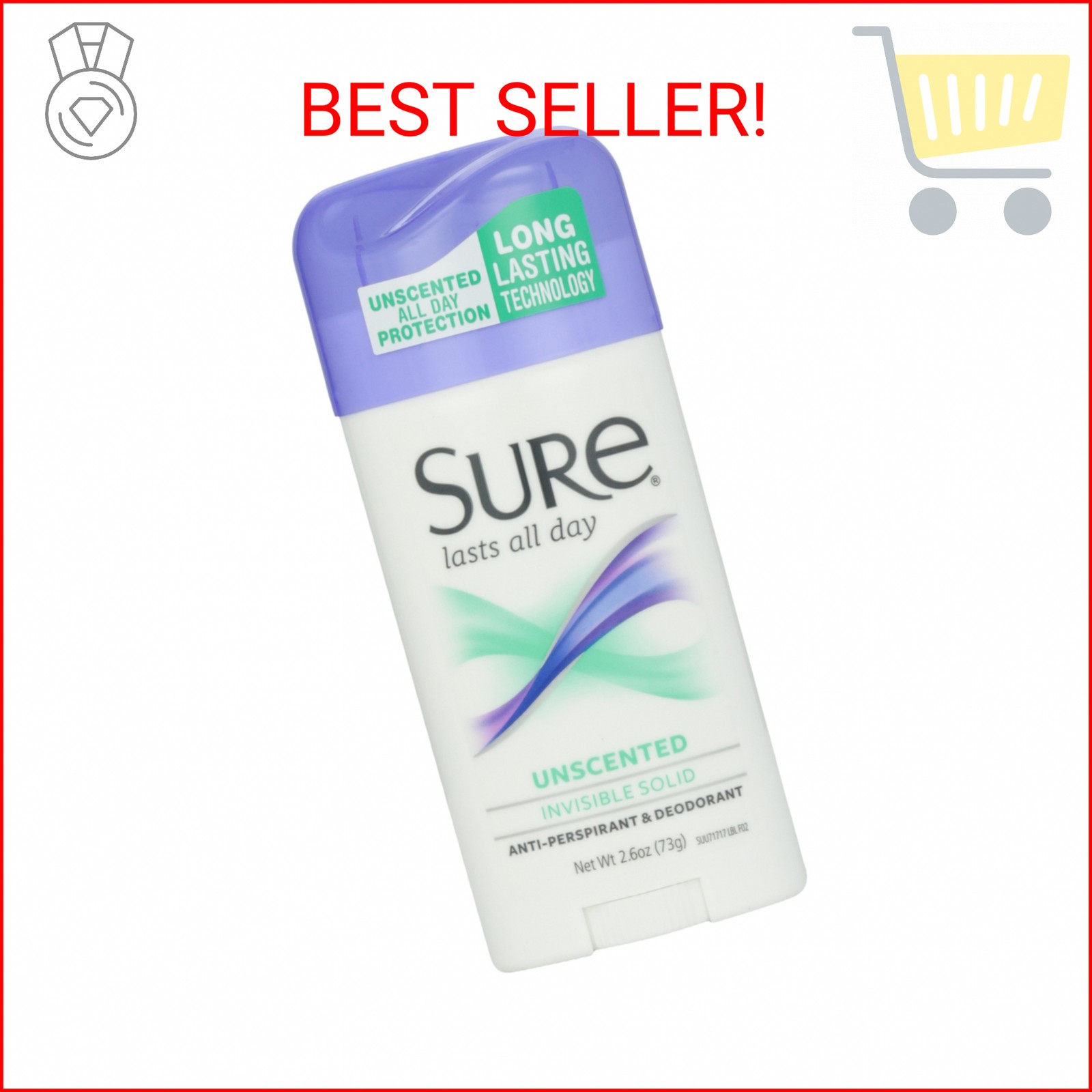 Sure Deodorant Invisible Solid, Unscented – 2.6 oz