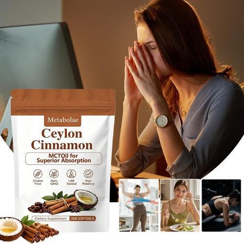 Metabolae Ceylon Cinnamon Capsules With MCT Oil, Non-GMO, Gluten Free, 300pcs