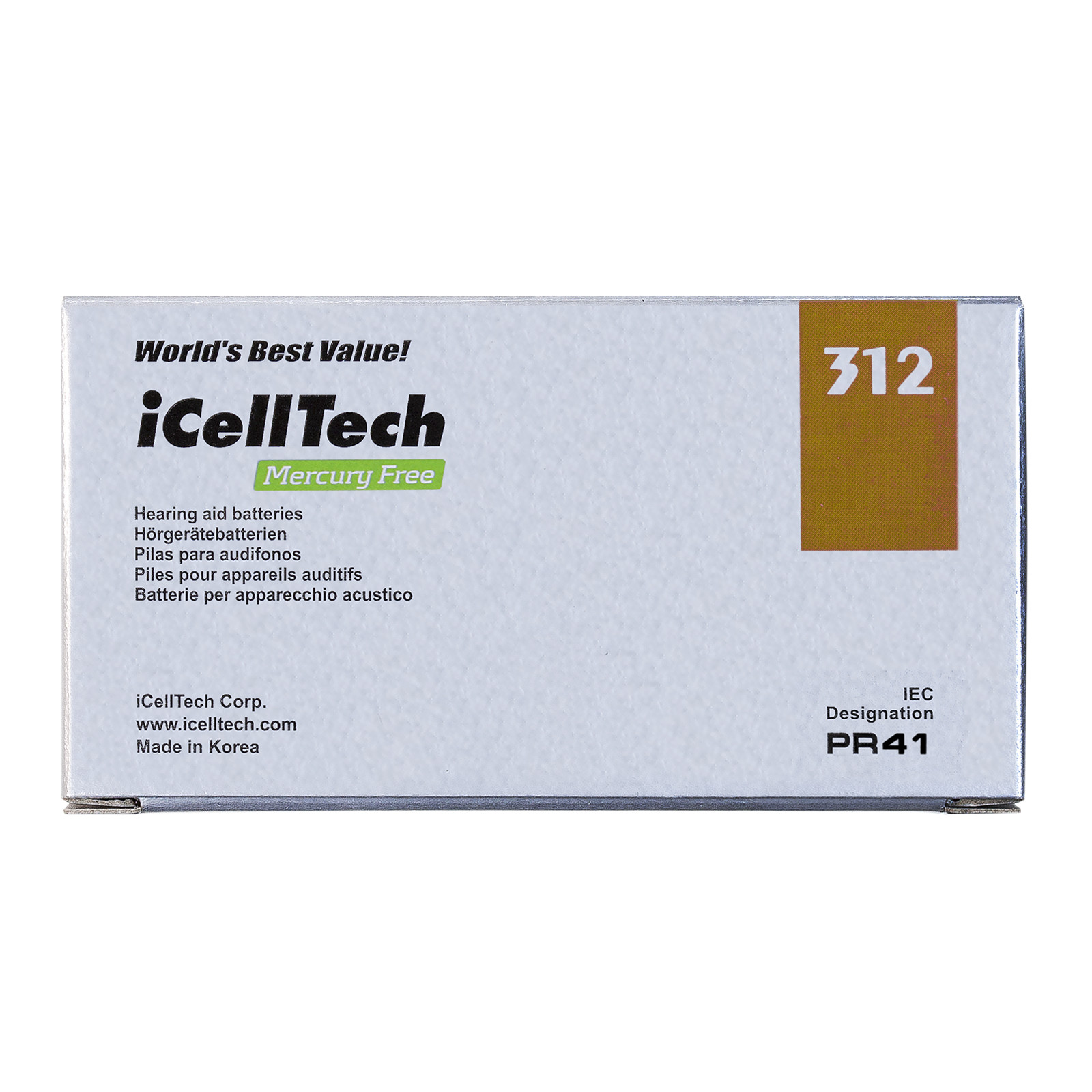 iCellTech Size 312 1.45V Hearing Aid Batteries + Battery Keychain (60 Pack)