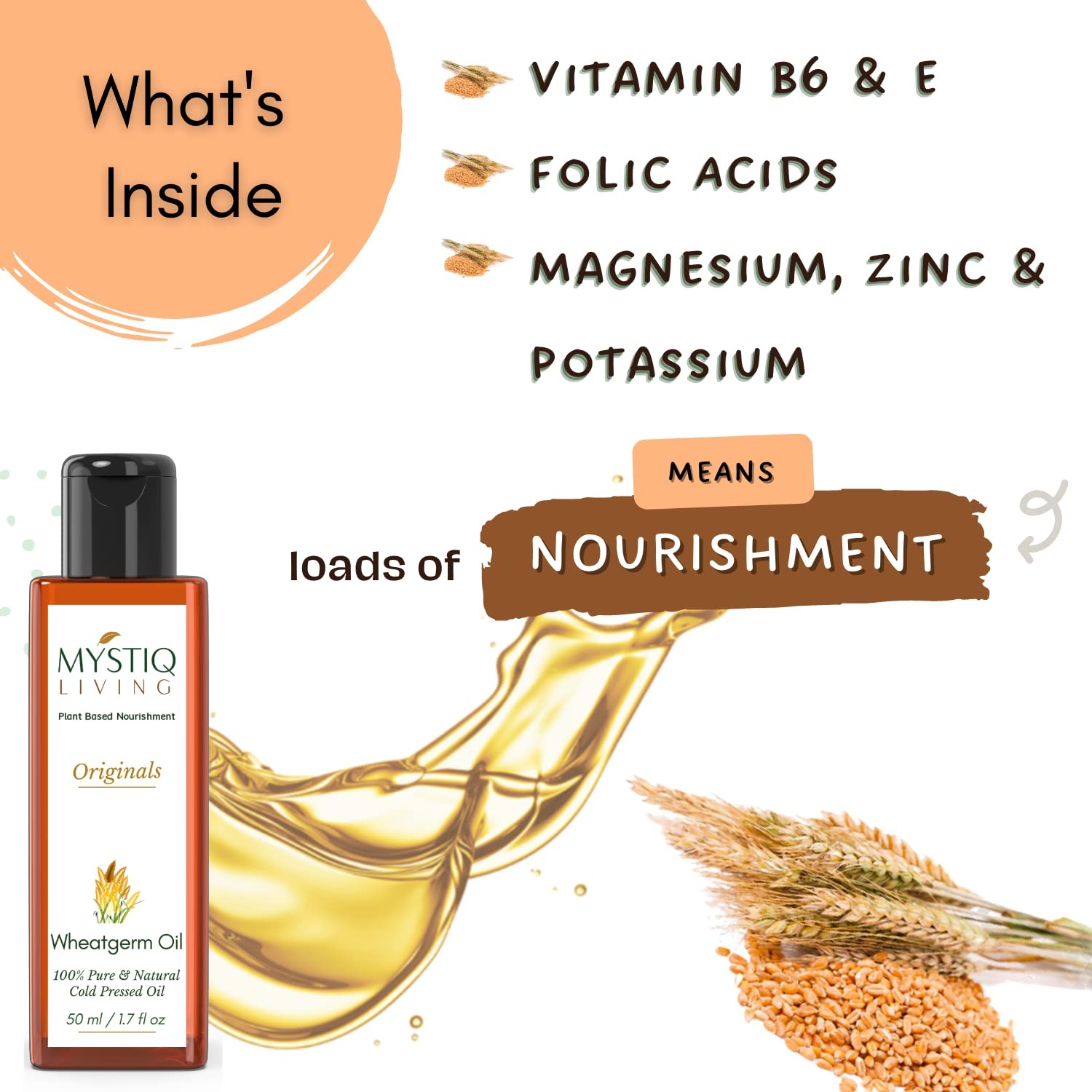 Mystiq Living Wheatgerm Oil For Glowing Skin And Soft Hair 50ml
