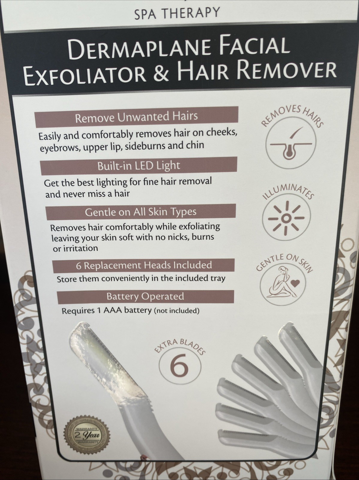 Pure Silk Spa Therapy Dermaplane Facial Exfoliator & Hair Remover-Box Dented