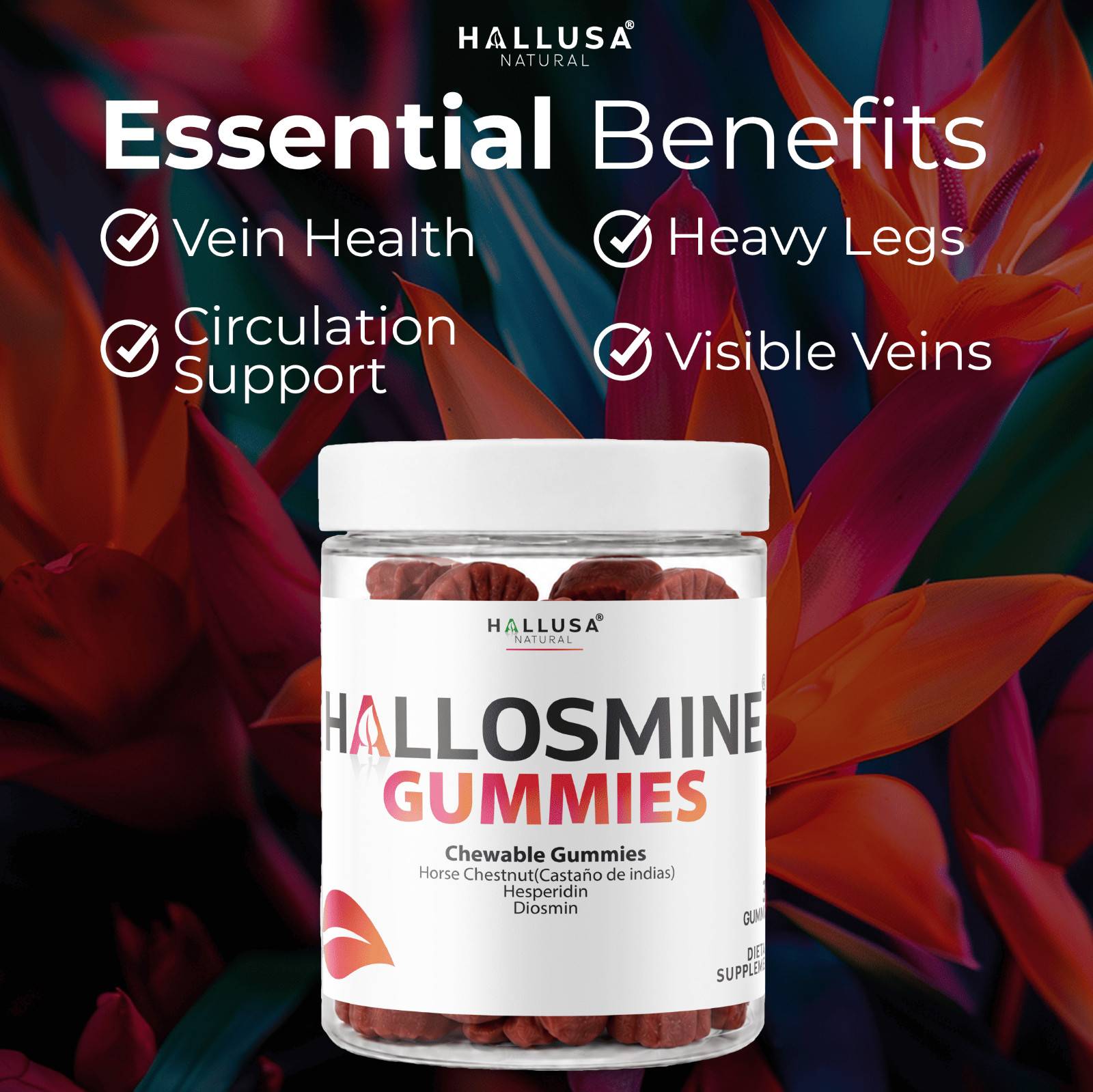 Hallusa Natural Hallosmine Gummies – Circulation & Leg Vein Support – 30 Gummies