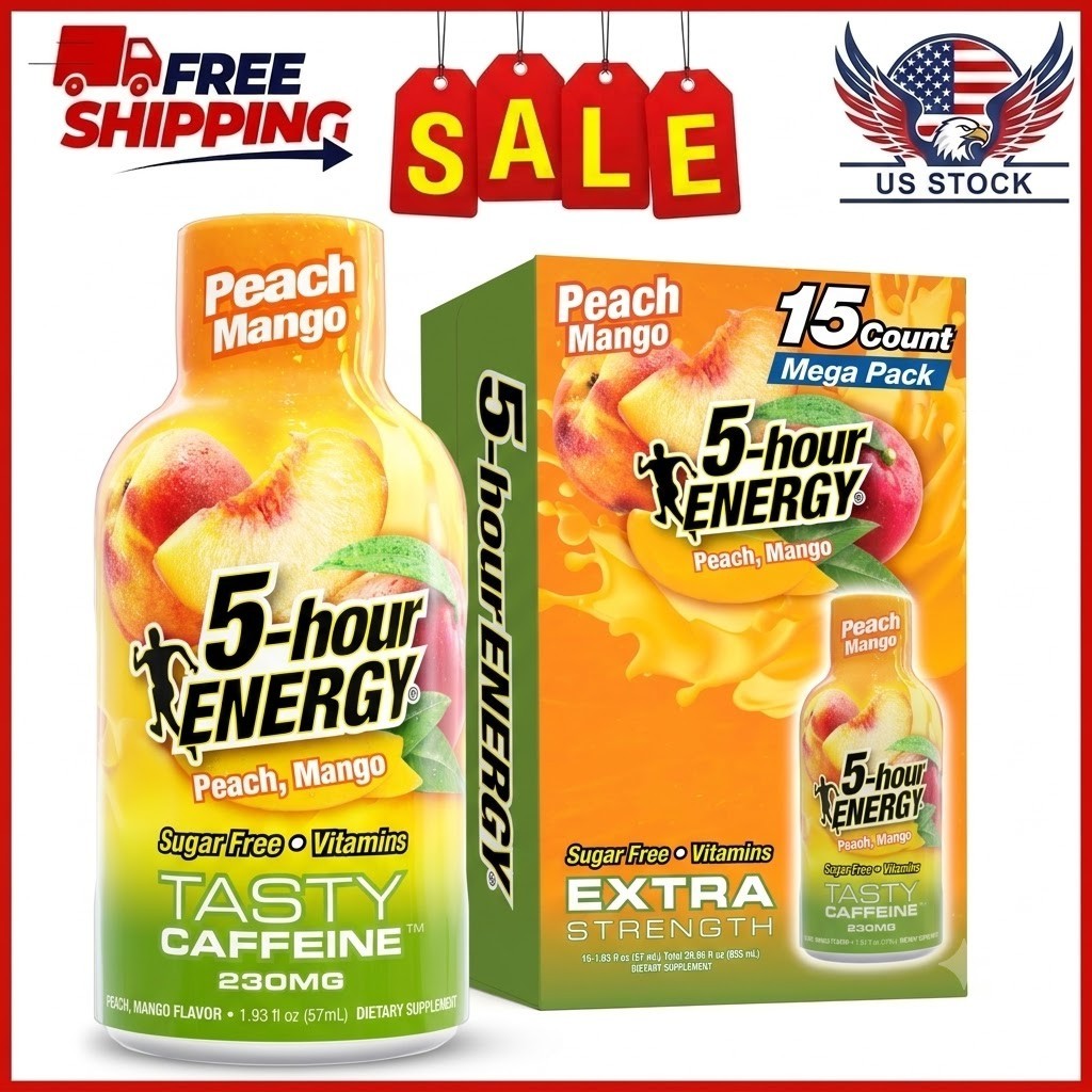 5-hour ENERGY Shot Extra Strength Peach Mango Energy Drinks 1.93 oz 15 Count