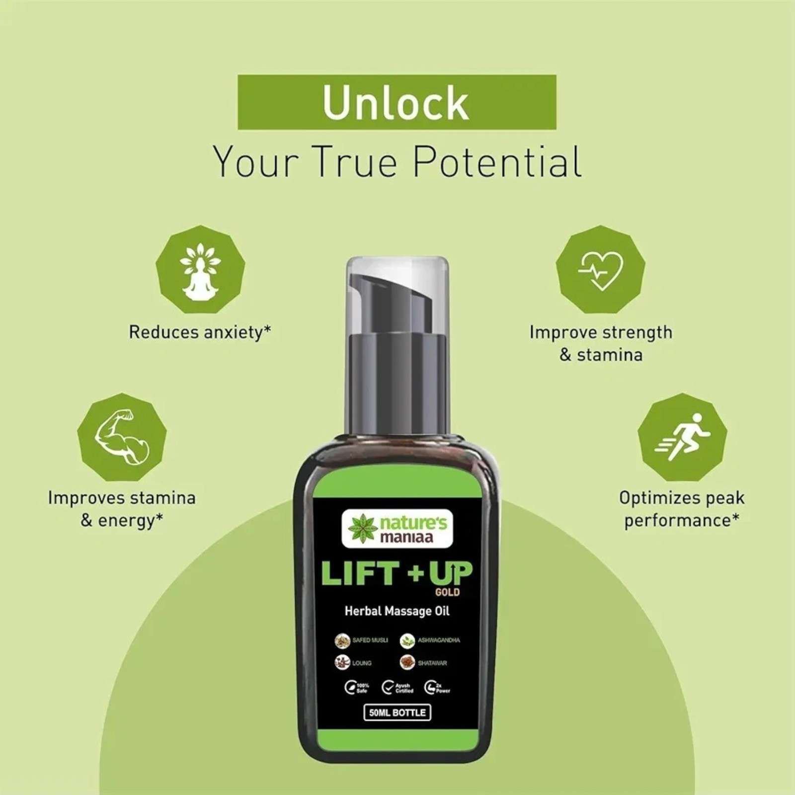 Lift Up Gold Men Herbal Massage Oil XXXL Size Stamina Strength Enhancement 50ML