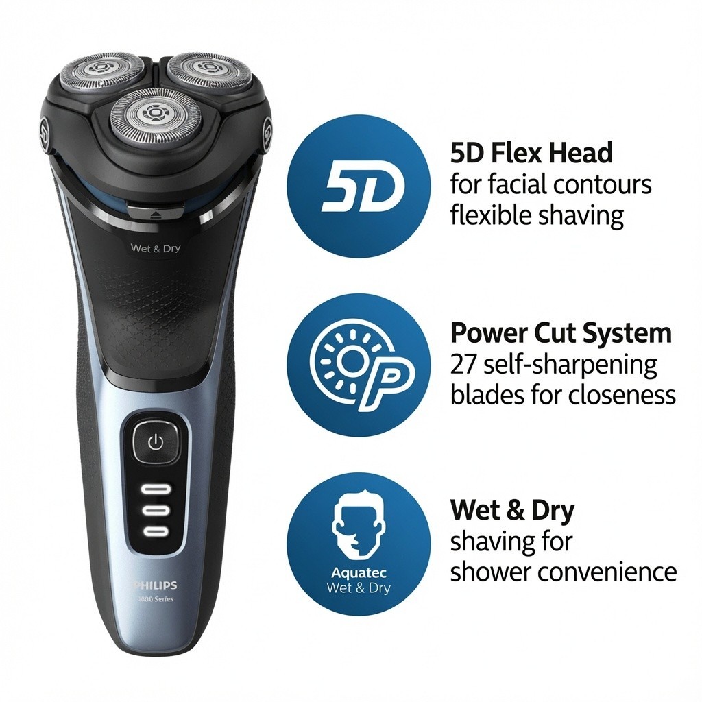 Philips Series 3000 S3243/12 Wet & Dry Electric Shaver Storm Blue New