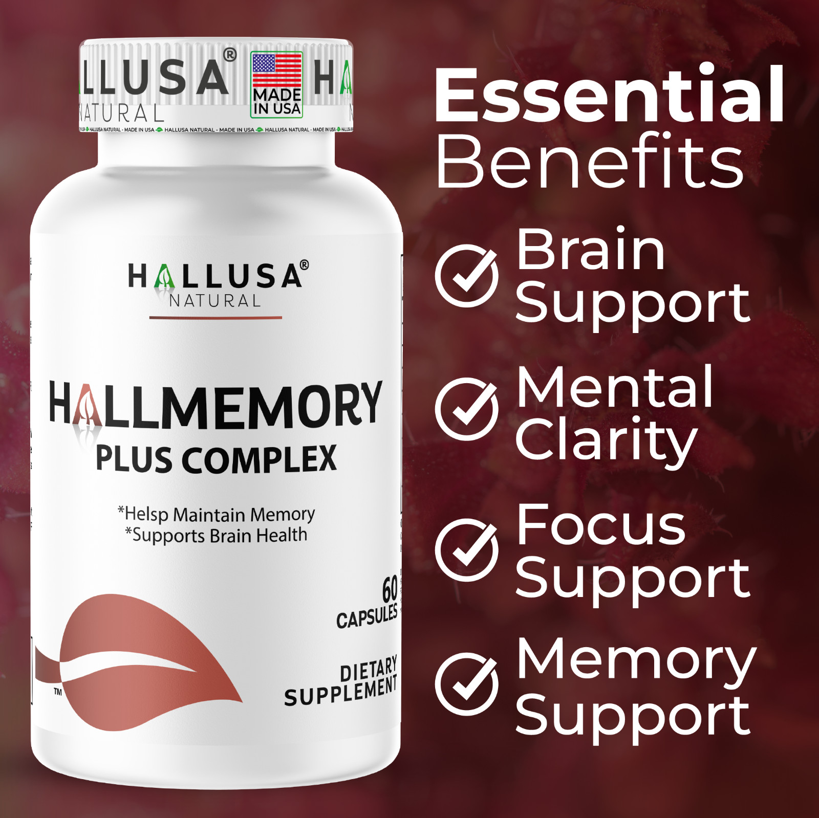 HALLMEMORY – Brain Health – Mental Concentration – Focus Function 60 Caps