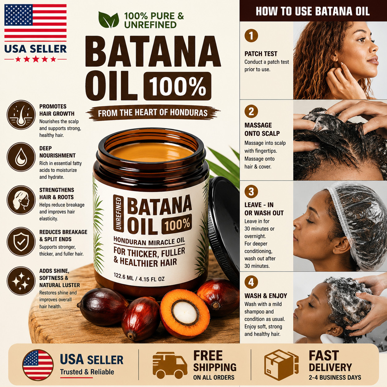 Organic Batana Oil for Hair Growth and Repair | 100% Pure, Unrefined Hair Tre