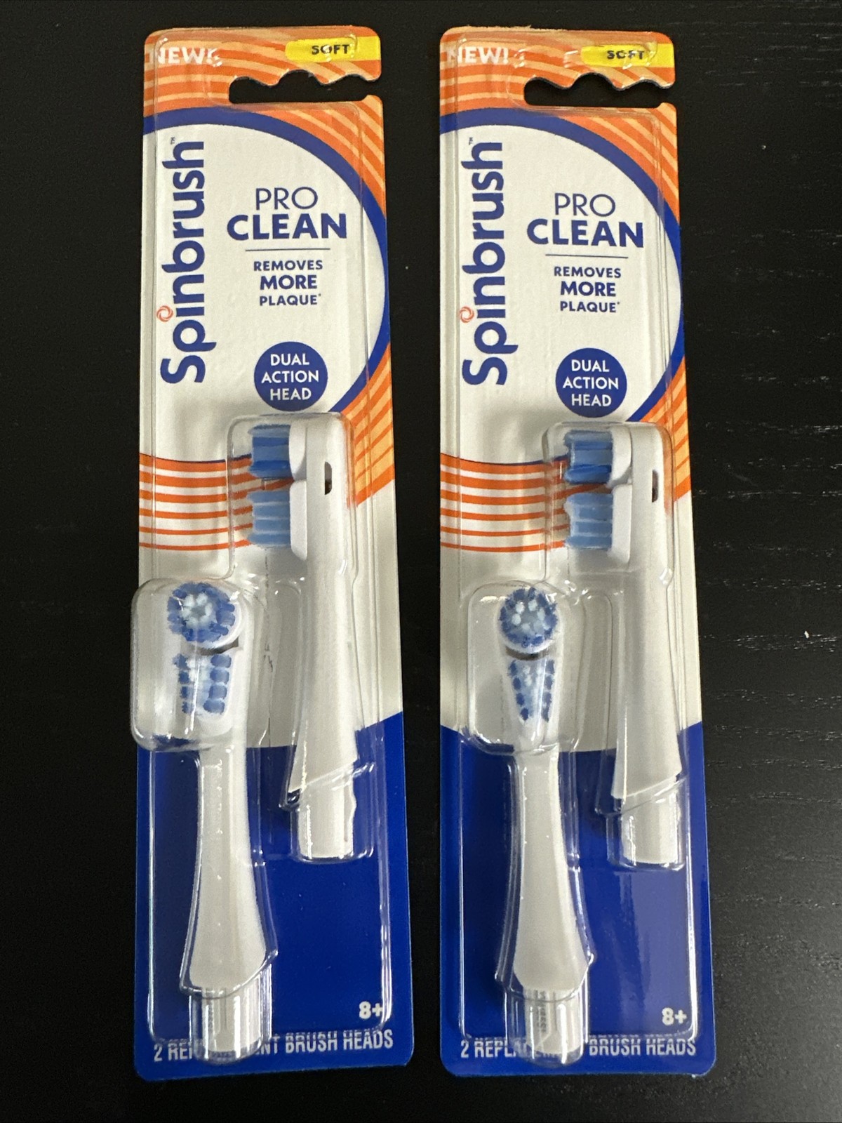 Lot of 2 SpinBrush Pro Clean Dual Action, 2 Count Replacement Brush Heads [NEW]
