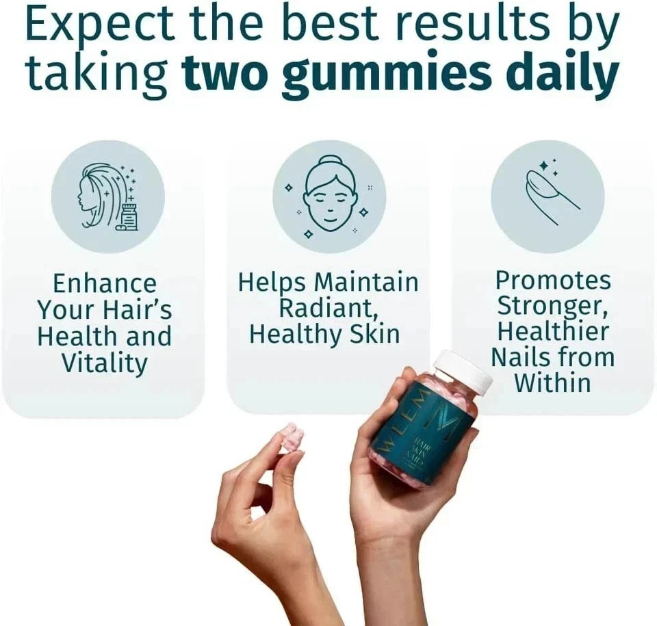 5 pack of WEEM Hair Skin and Nails Gummies, Vegan biotin Vitamins, Healthy Hair