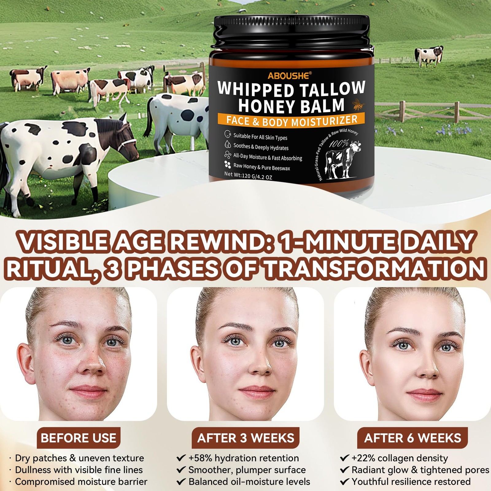 Beef Tallow for Skin – Organic Grass-Fed Whipped 4.2 Fl Oz (Pack of 1)