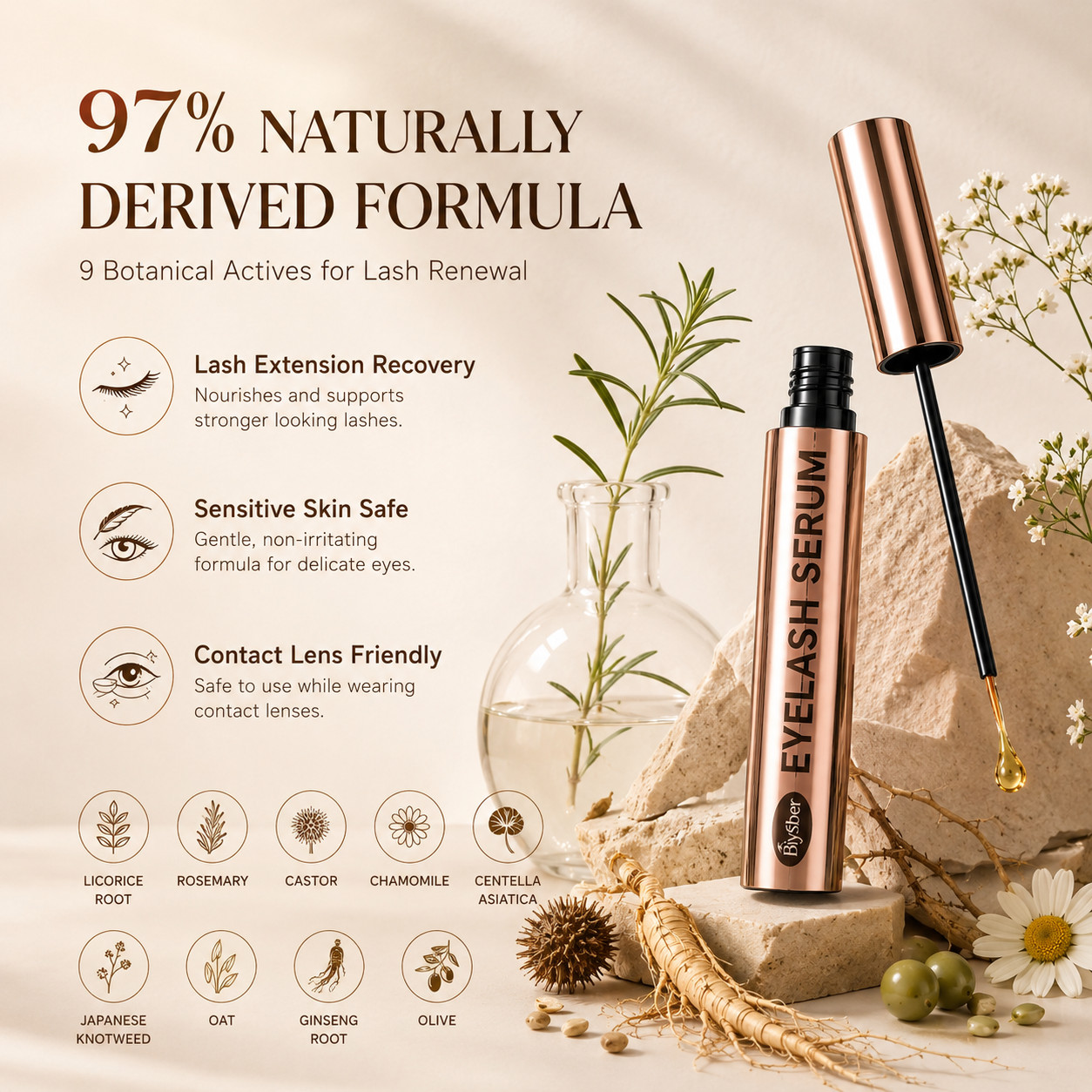 Eyelash Eyebrow Growth Serum Hyaluronic Acid Natural Longer Thicker 6 Month