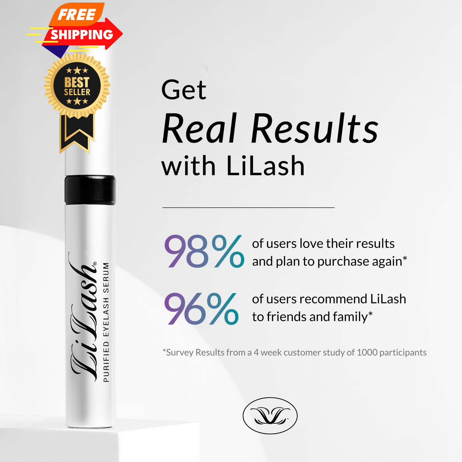 LiLash Purified Eyelash Serum for Longer & 0.07 Fl Oz (Pack of 1), Clear