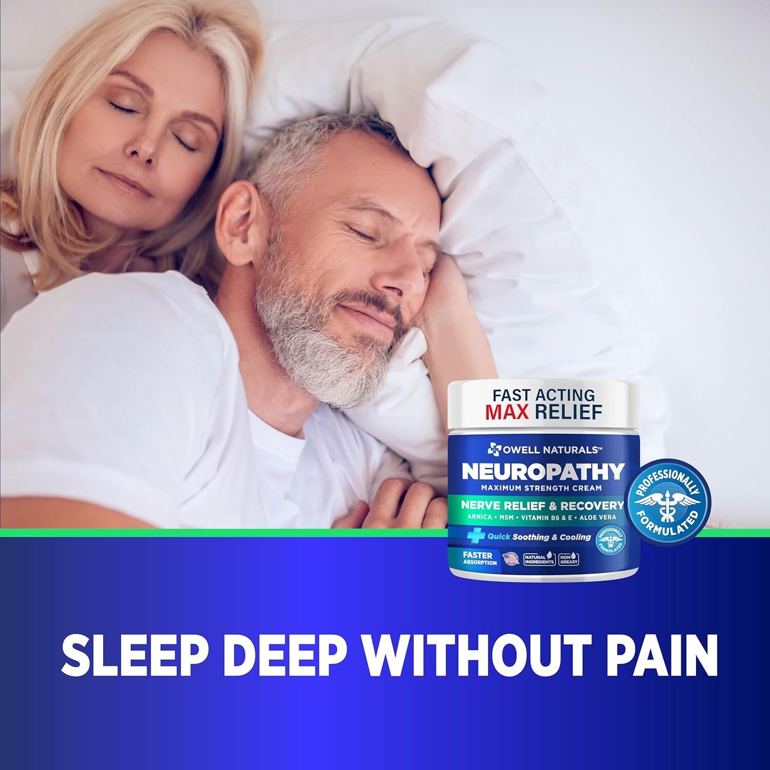 OWELL NATURALS Neuropathy Nerve Pain Relief Cream for Feet, Leg, Max Strenght