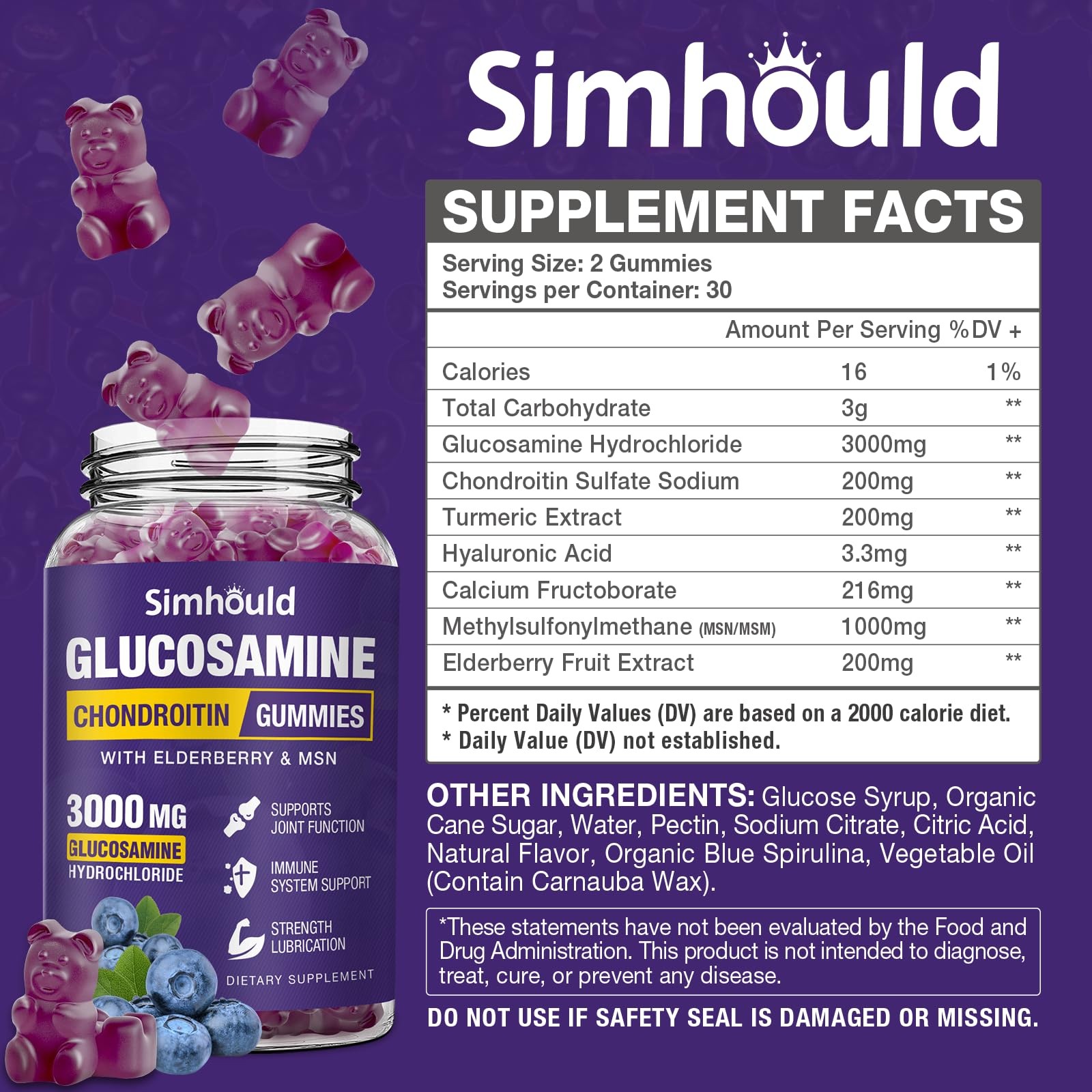 Simhould 2 Packs Glucosamine Chondroitin Gummies 3000MG Extra Strength Joint…