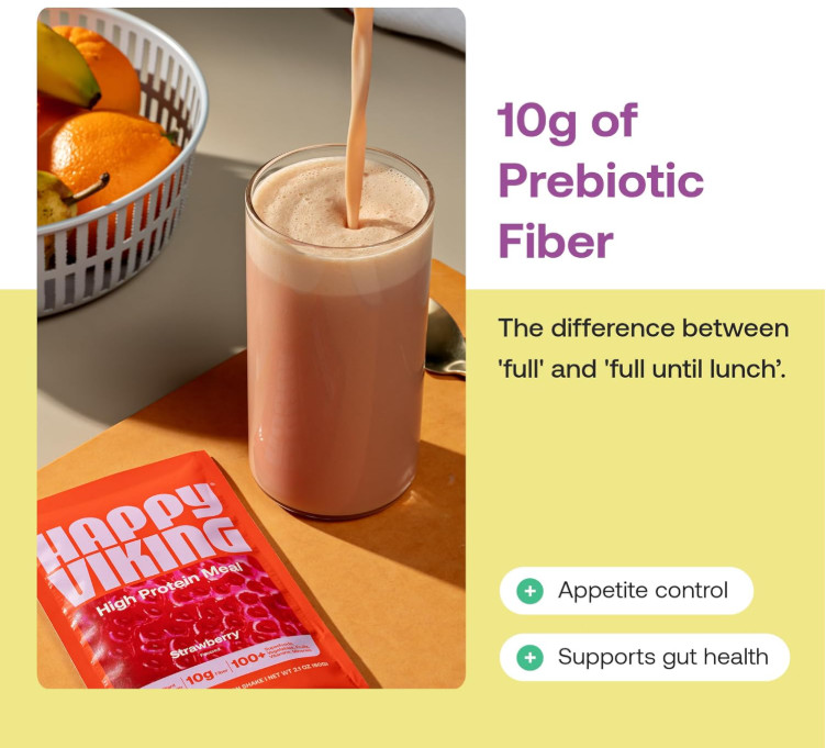 Happy Viking Plant-Based Protein Shake, Strawberry, 15 Meals, 30g Protein