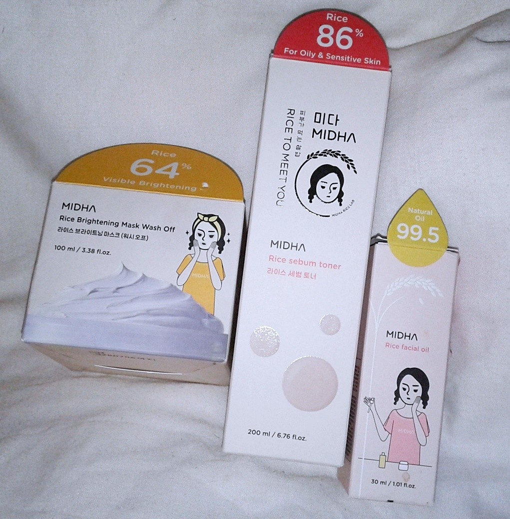 Korean K-Beauty Lot Midha Rice Brightening Mask Sebum Toner Facial Oil Full Size