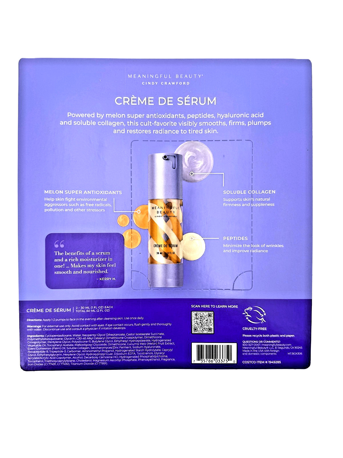 Meaningful Beauty Crème De Serum Facial Moisturizer Serum 2 Pack – 1 Fl Oz Each