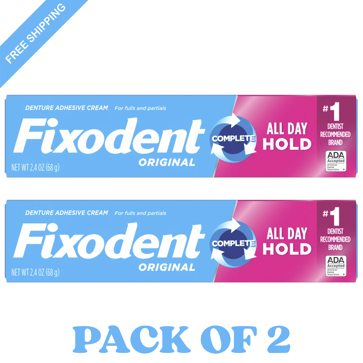 Pack of 2 Fixodent Complete Original Denture Adhesive Cream, 2.4 oz