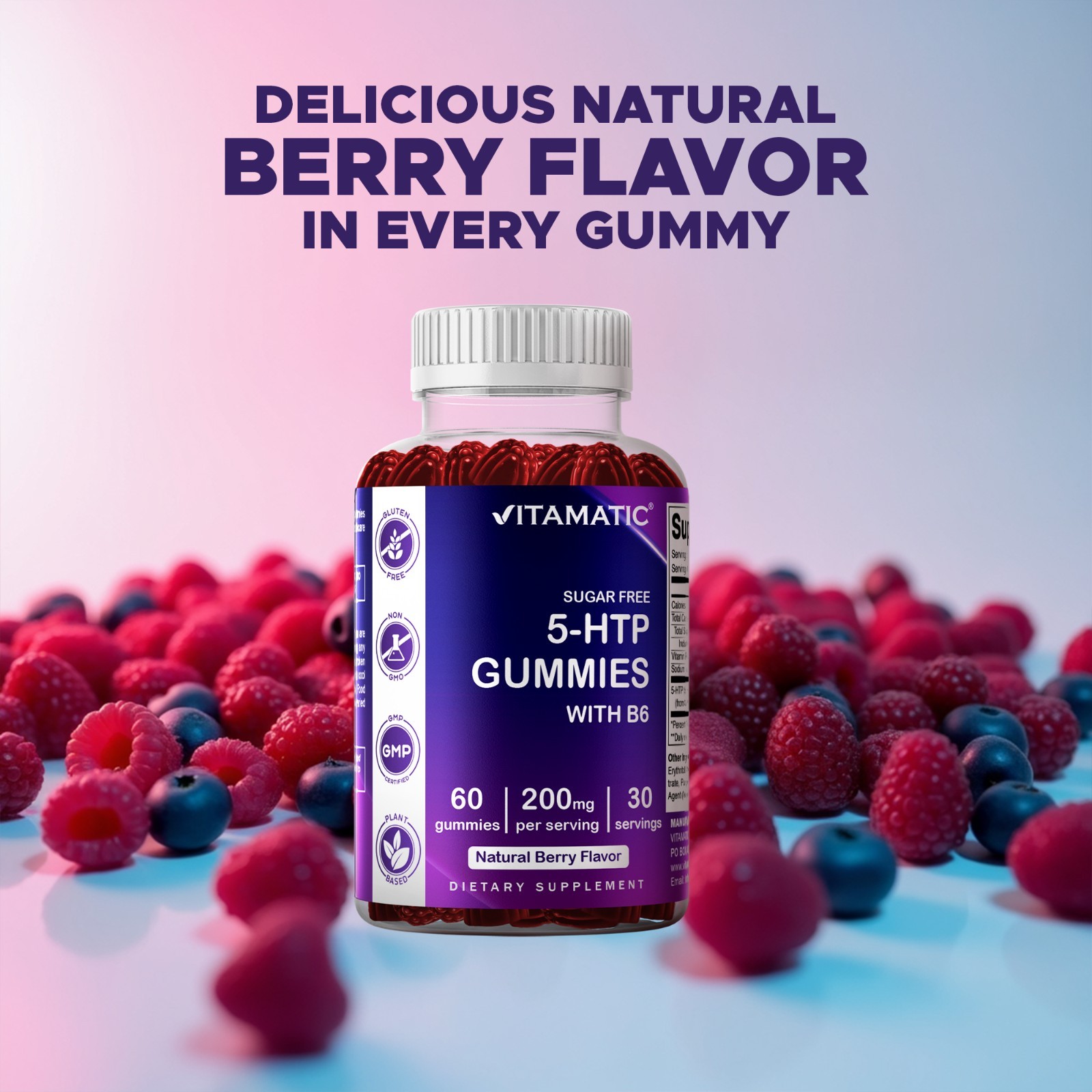2 Pack Vitamatic Sugar Free 5-HTP 200mg Gummies with B6 per Serving – 60 Gummies
