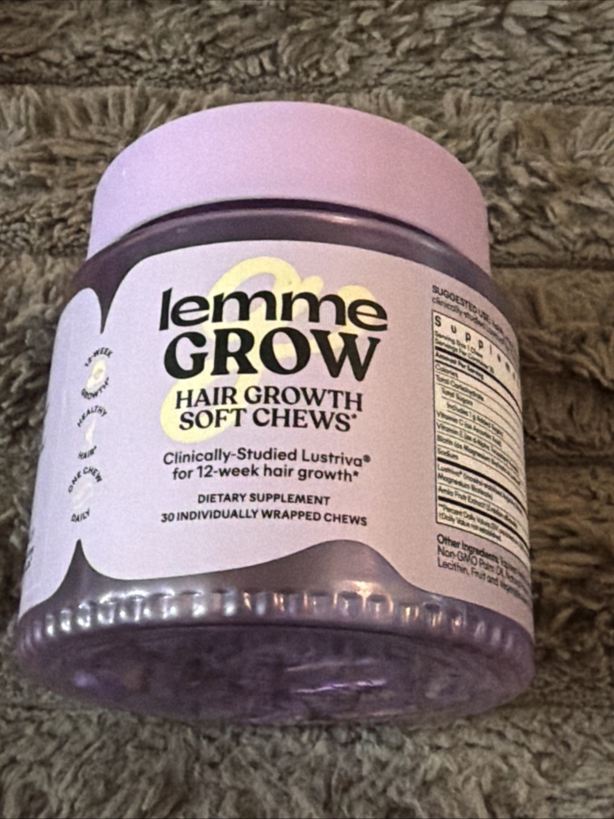 Lemme Grow Hair Growth Soft Chews w/ Lustriva 30 Count SEALED Exp 08/2027