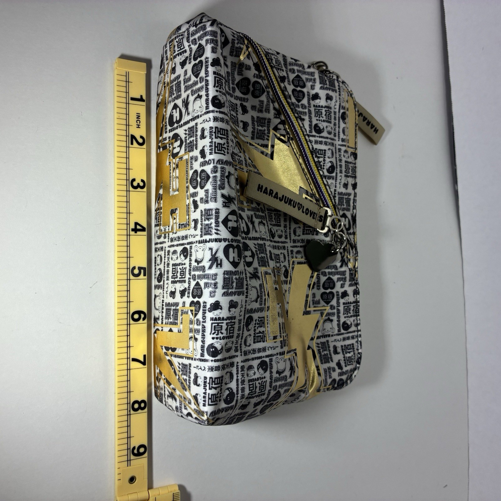 Gwen Stefani Harajuku Lovers Black & White Cosmetic Bag Gold Lightning Bolt