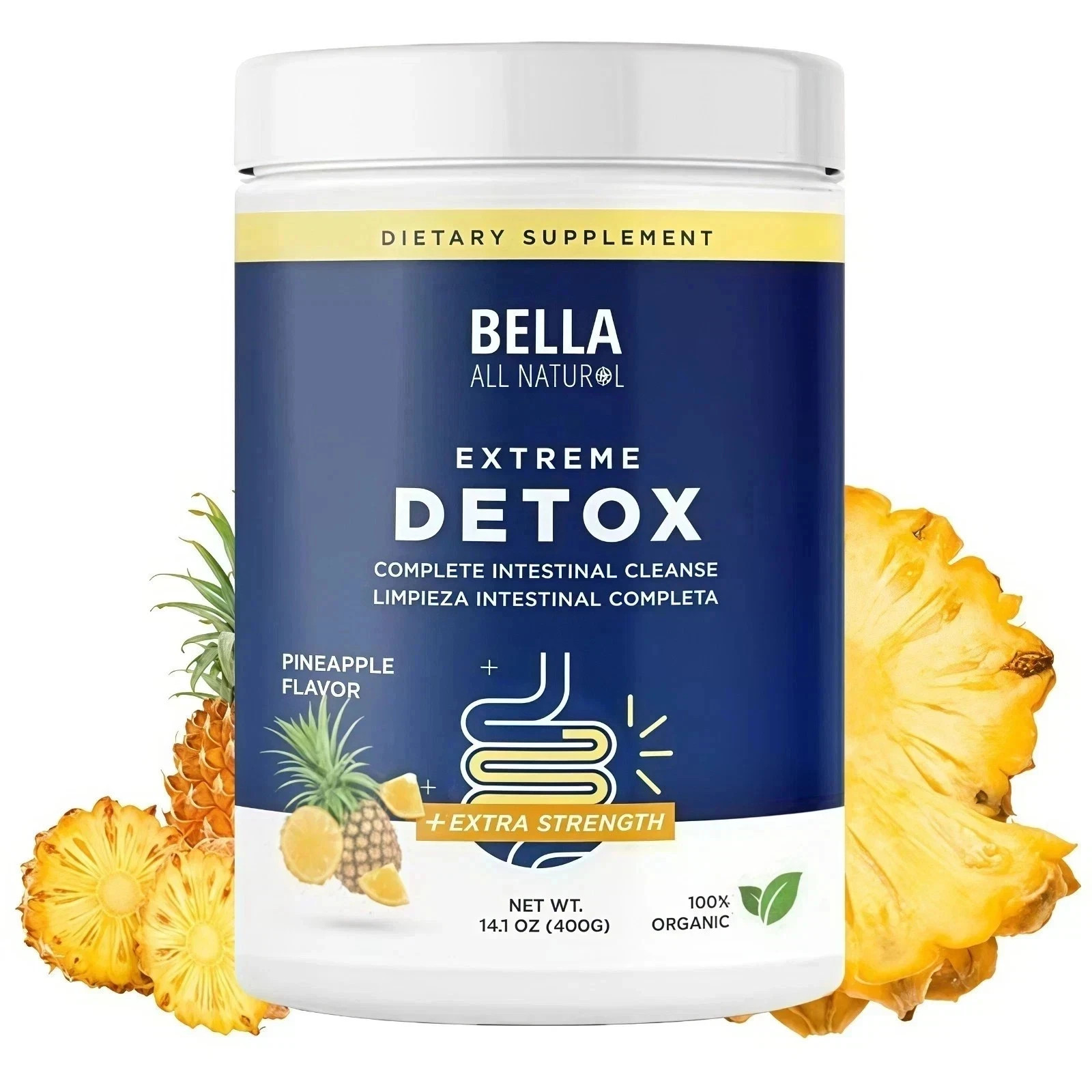 Bella All Natural Extreme Detox Powder, Natural Cleanse Support,Pineapple Flavor