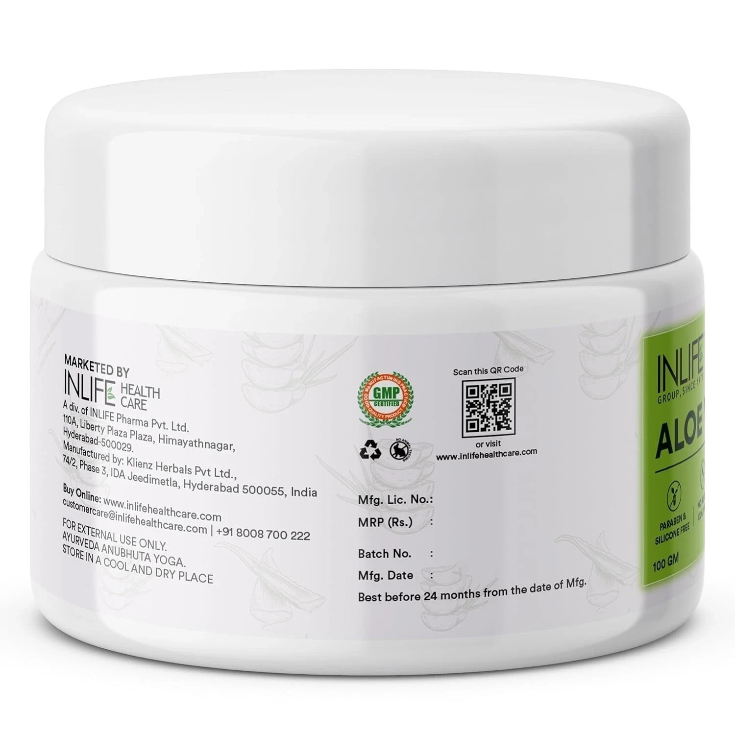 INLIFE Aloe Vera Gel for Face & Hair – 100g