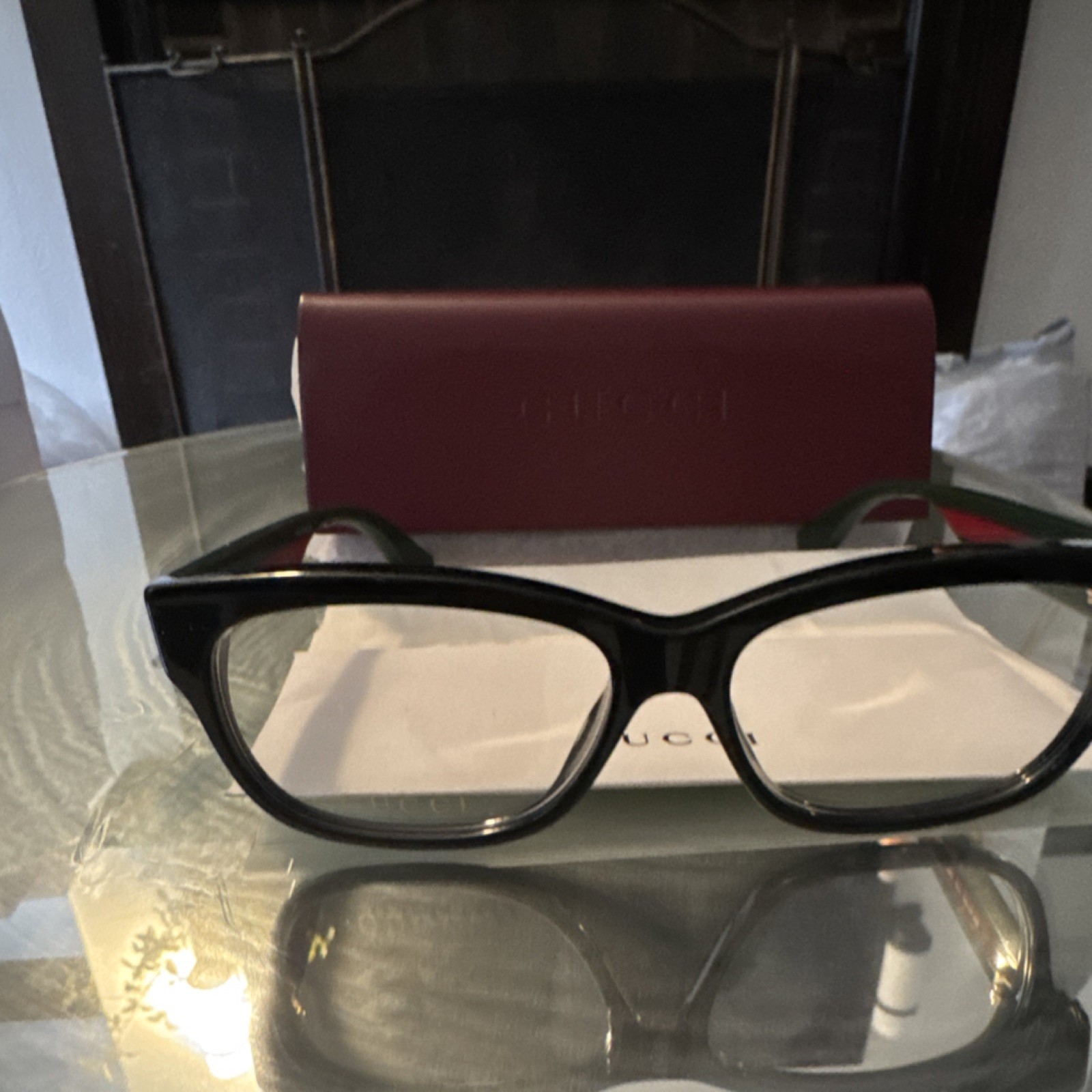 Gucci Black Green Red Square Plastic Full Rim Eyeglasses Frames Unisex Designer