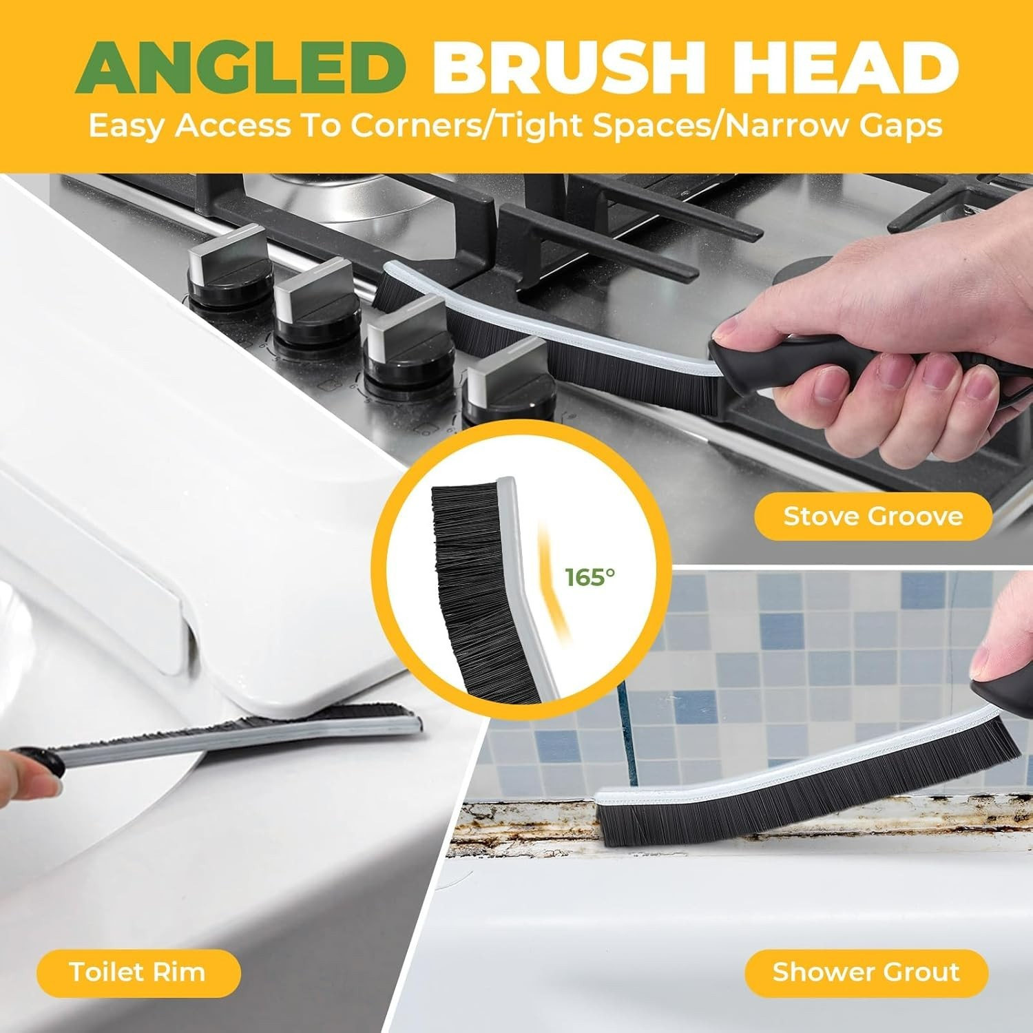 Ergonomic 3-Pc Hard Bristle Cleaning Brushes – Ideal for Grout and Tight Spaces