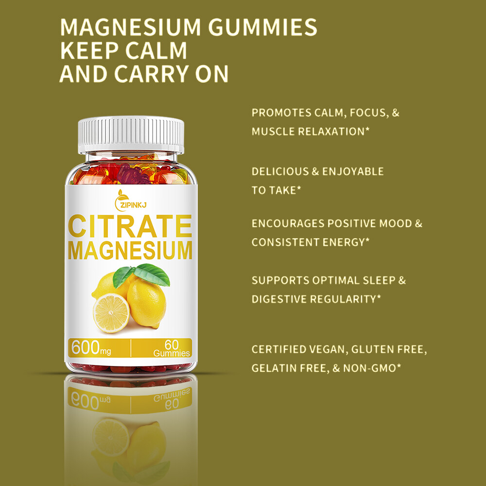 2 Pack ZIPINKJ Magnesium Citrate Gummies 600mg per Serving – 60 Vegan Gummies