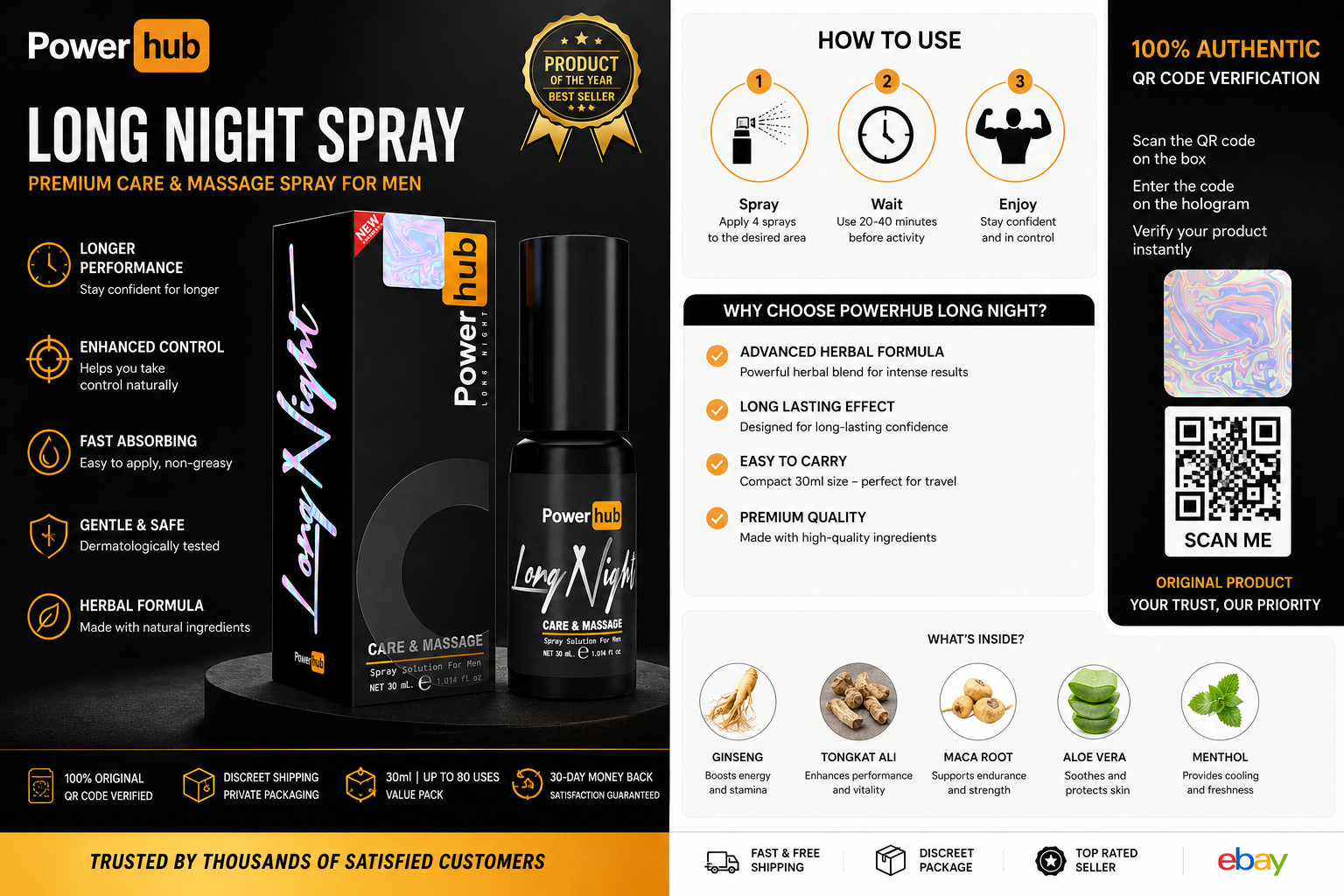 Power Hub Long Night Spray for Men 30ml Premium Herbal Formula Best Seller