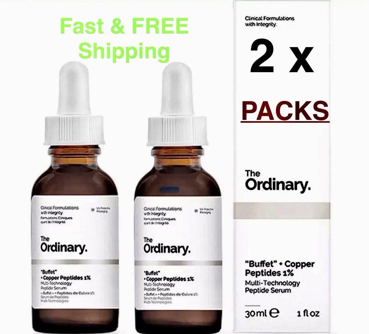 The Ordinary “Buffet” + Copper Peptides 1% Serum – (2) PACKS x 1oz NEW – SEALED