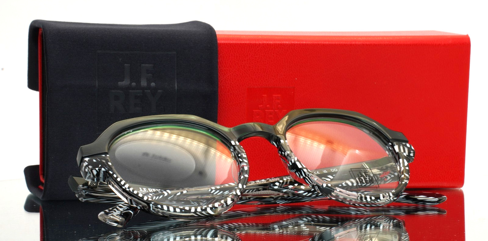 JF REY JF1556 4899 Green Black White Womens Round Full Rim Eyeglasses 48-21-145