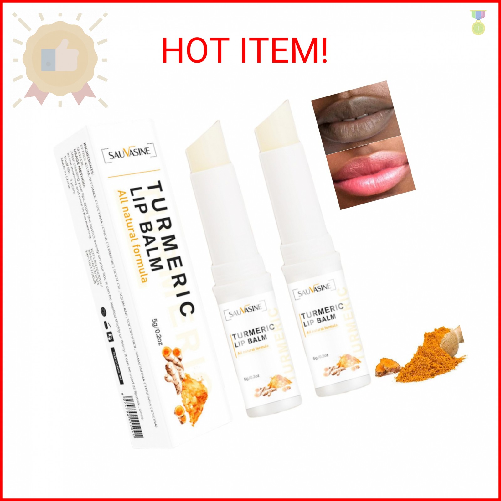 2PCS Turmeric Lip Scrub for Dark Lips, Moisturizing Lip Blam for Smokers, Exfoli