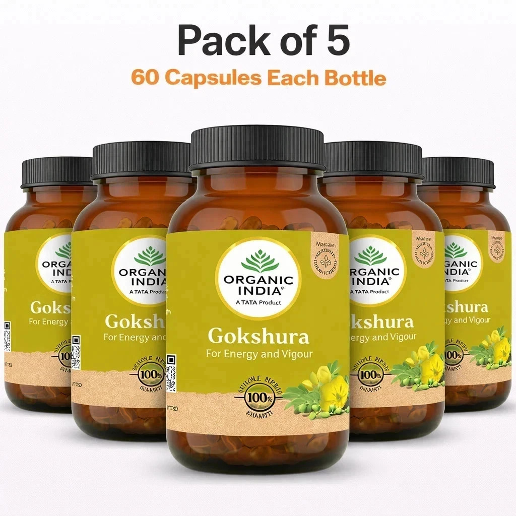 5 Packs of Organic India Gokshura 300 Caps For Energy & Vigour