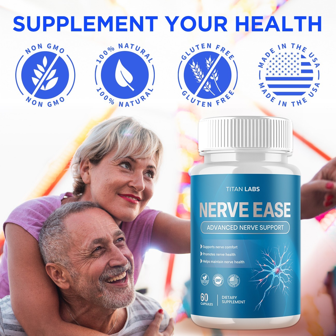 (1 Pack) Nerve Ease Nootropic Nerve Support Max Supplement NerveEase 60 Capsules