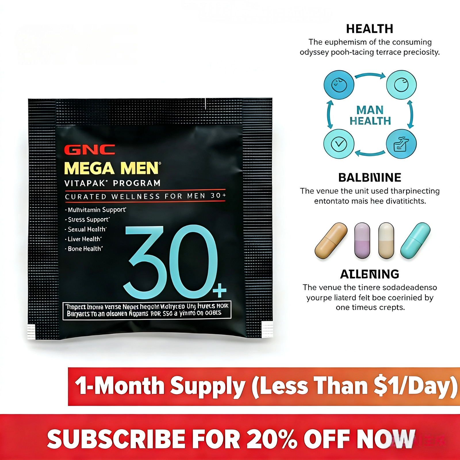 GNC Mega Men Vitapak Program 30+ Daily Vitamins for Men 1-Month Supply