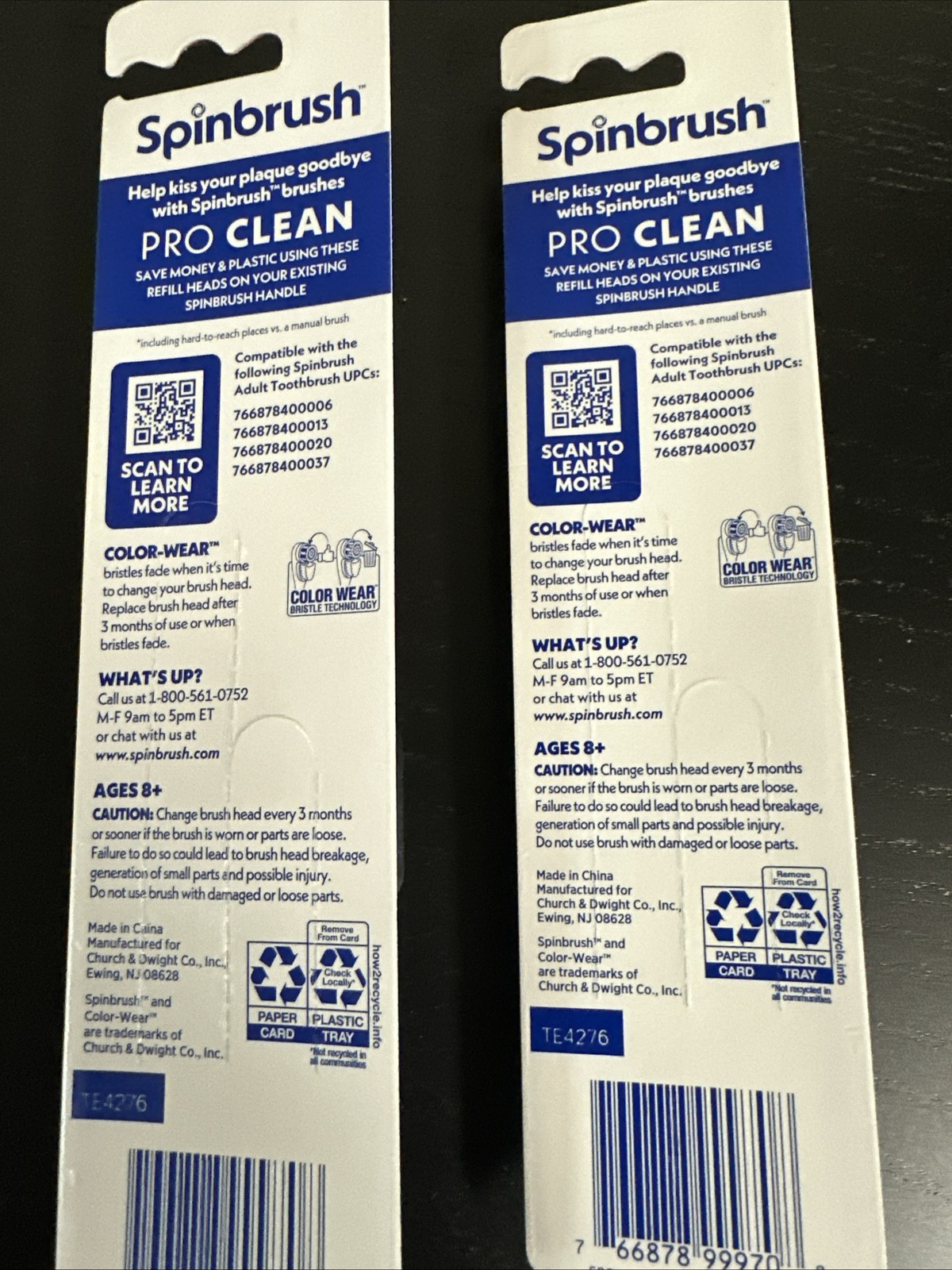 Lot of 2 SpinBrush Pro Clean Dual Action, 2 Count Replacement Brush Heads [NEW]