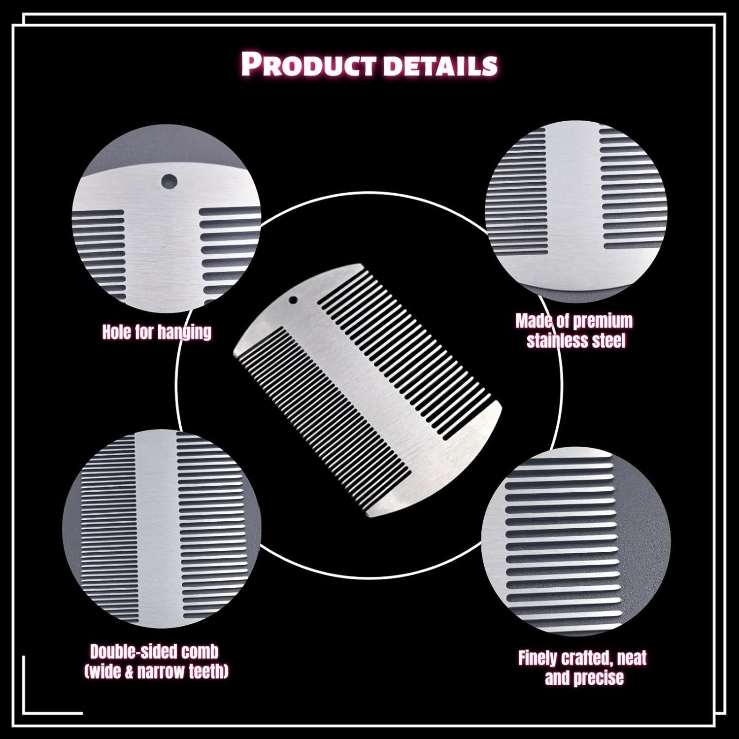 2 Pcs Metal Beard hair Comb for Men – Stainless Steel Pocket Mustache Comb, Dual