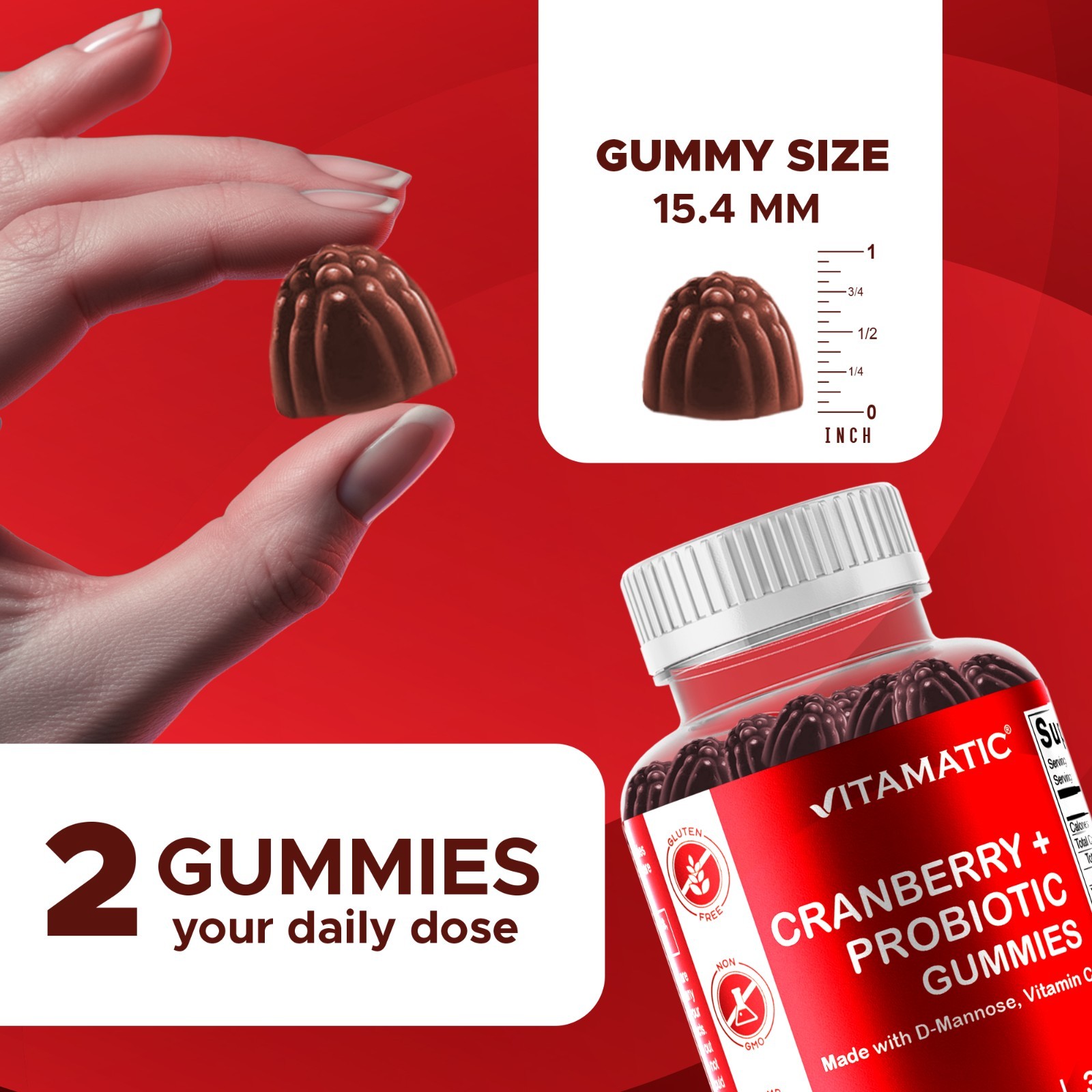 2 Pack – Vitamatic Vegan Cranberry Gummies, 1000mg per Serving 60 Count