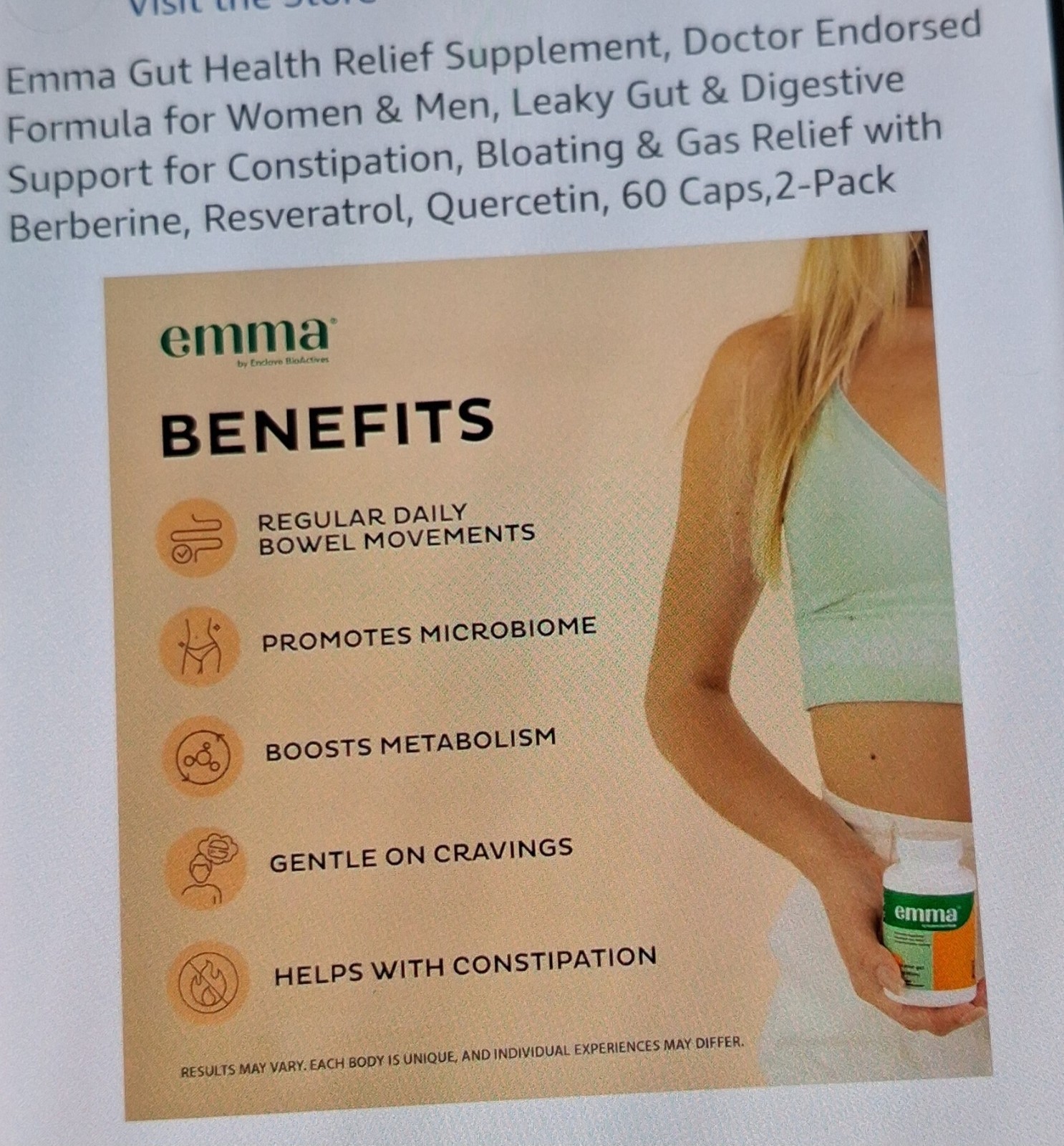 2 Pack Emma Gut Health Supplement 180 Capsules for Bloating Relief & Leaky Gut