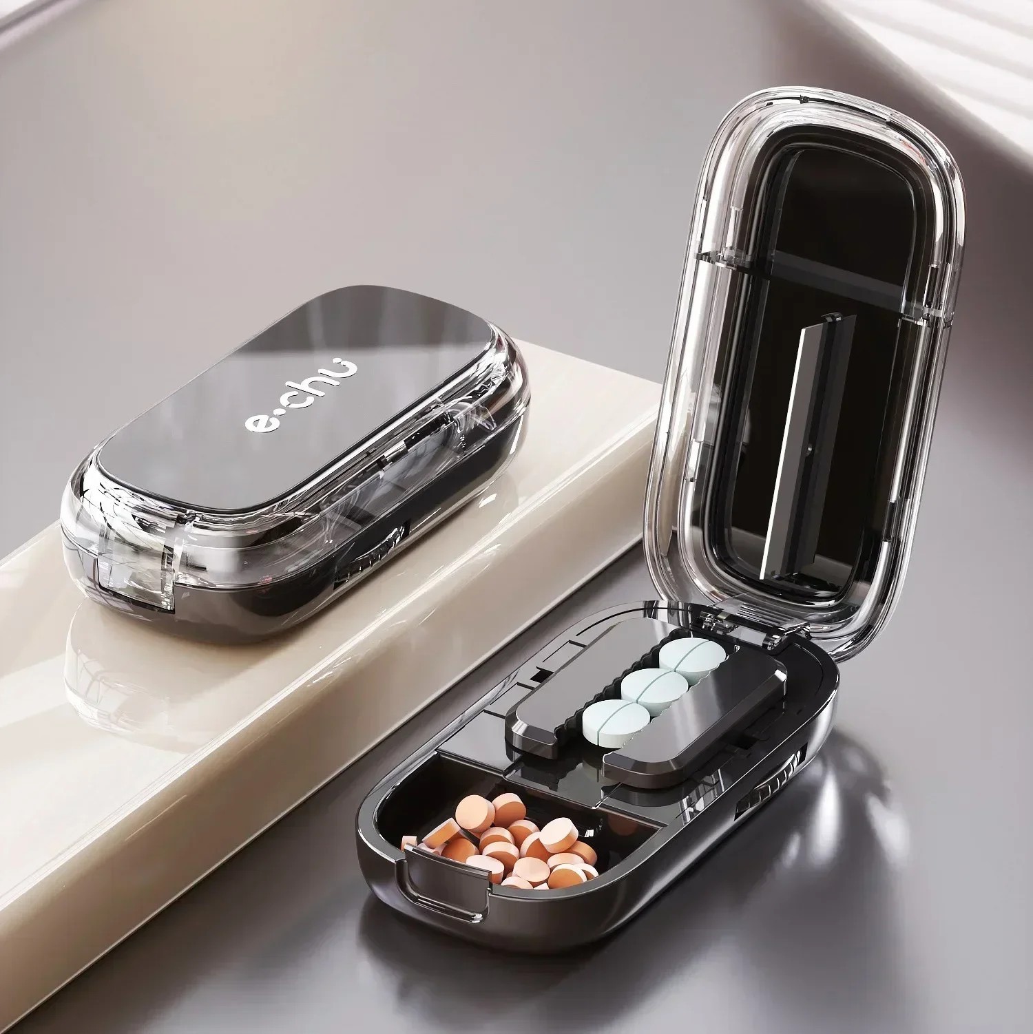 Adjustable Precise Pill Cutter Storage Box Portable Drug Tablet Medicine Dust US